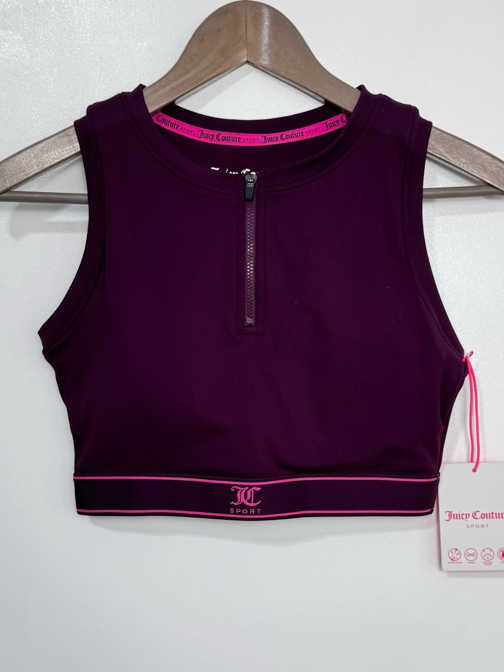 Juicy Couture Sports Bra Tank Zip-up Front Burgundy (Winter Bloom) Size S
